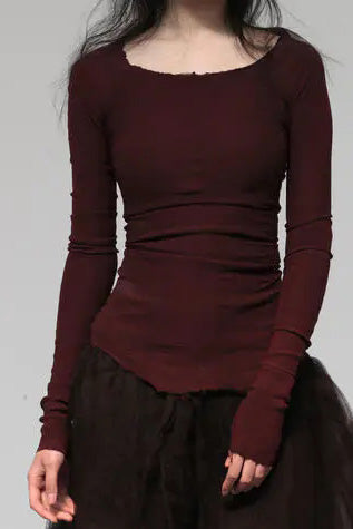 Marc Le Bihan Silk Shrink Classic Long Sleeve Base Top 26900 Series French Handmade MLB-26900-JIUHONG Burgundy